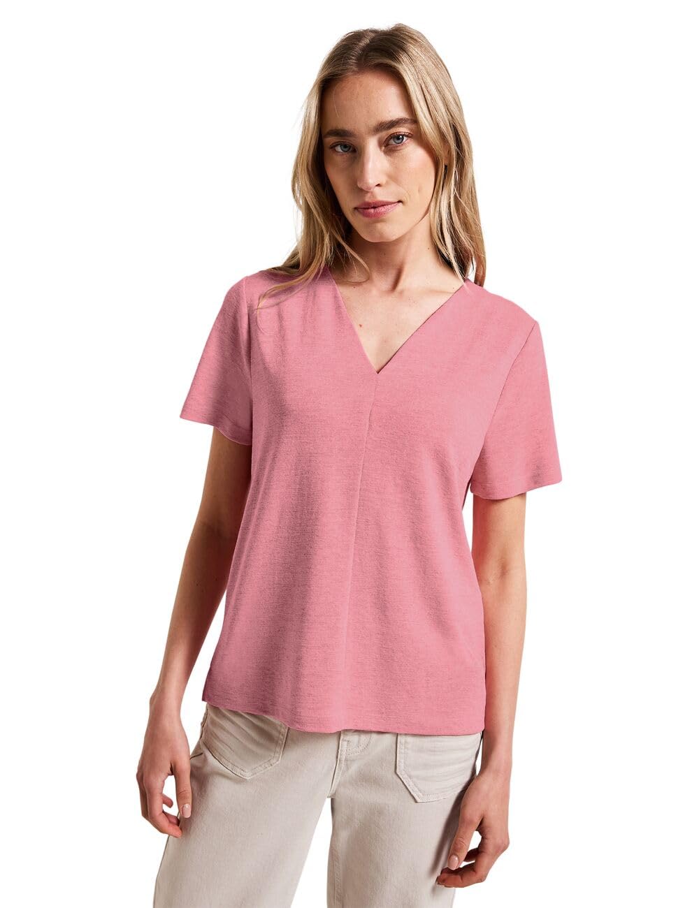 Damen V-Neck Shirt in Leinen-Optik