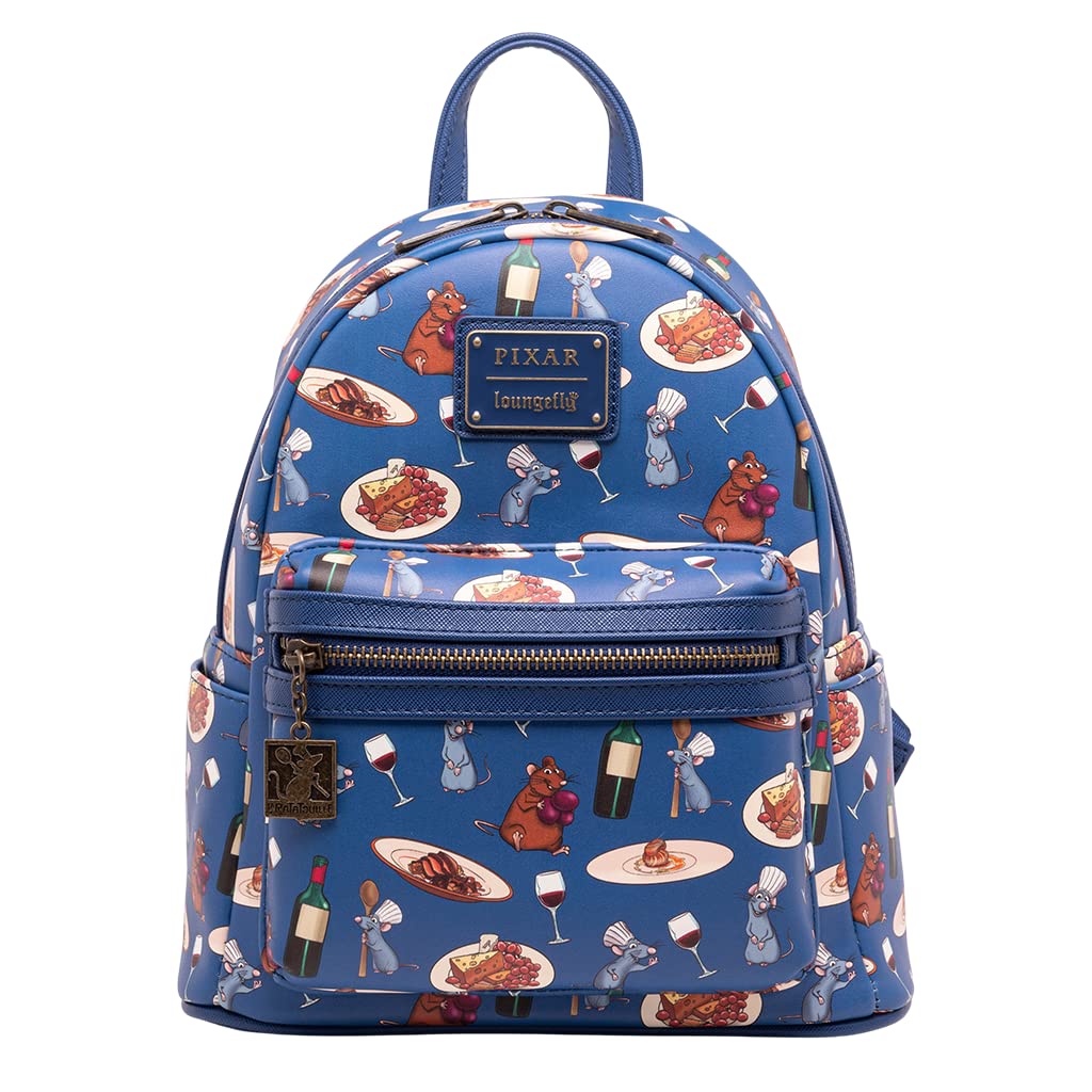 Loungefly Disney Pixar Ratatouille Remy and Emile Allover Print Women's Double Strap Shoulder Bag Purse, Multicolor