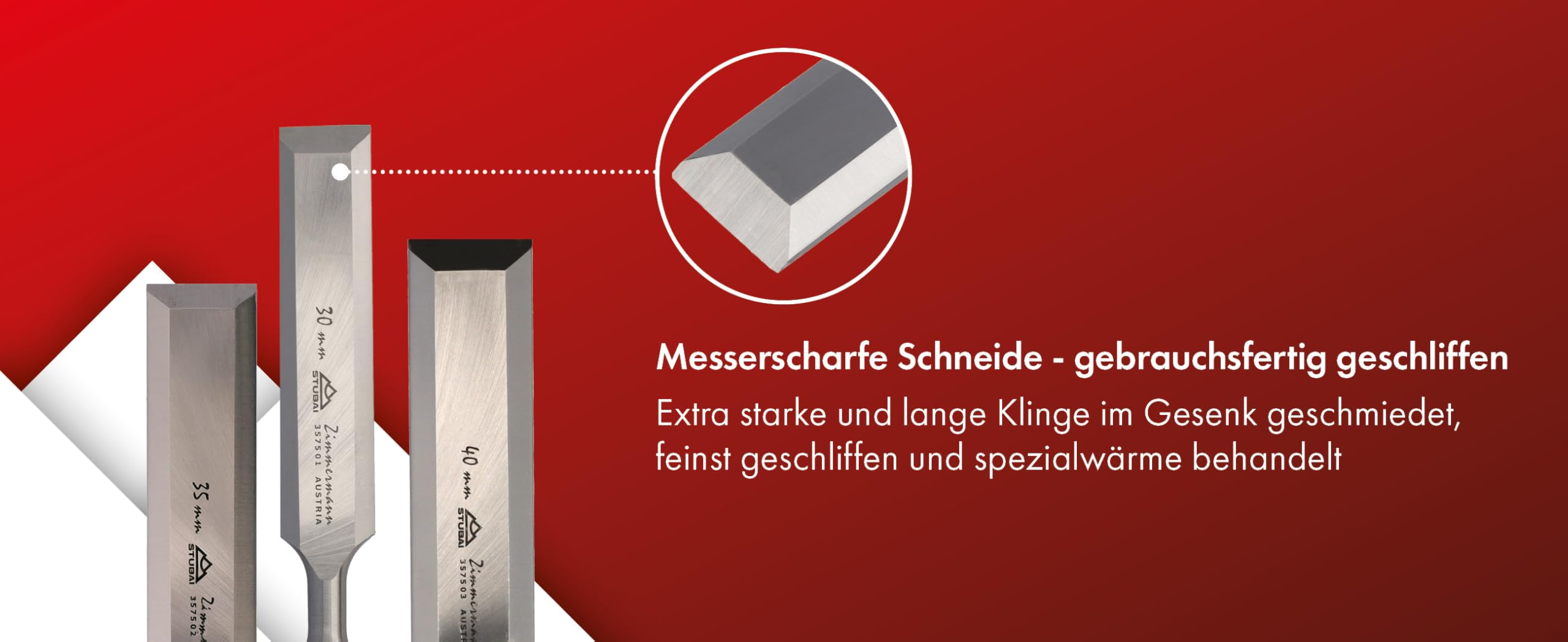 STUBAI Zimmermanns-Stemmeisen 40 mm | Extra starkes Stechbeitel mit langer Klinge | Weißbuchenholz-Griff mit Schlagring | Profi Stemmeisen für präzise Holzbearbeitung, Schreiner & Tischler