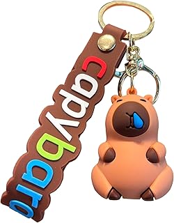 カピバラ フィギュア 車のキー チェーン、カピバラ キーリングおもちゃ - 面白い漫画のカピバラのキーホルダー,面白いカピバラ人形キーアクセサリー、ポータブルキーチェーンリングジュエリーバッグチャーム、男の子と女の子用