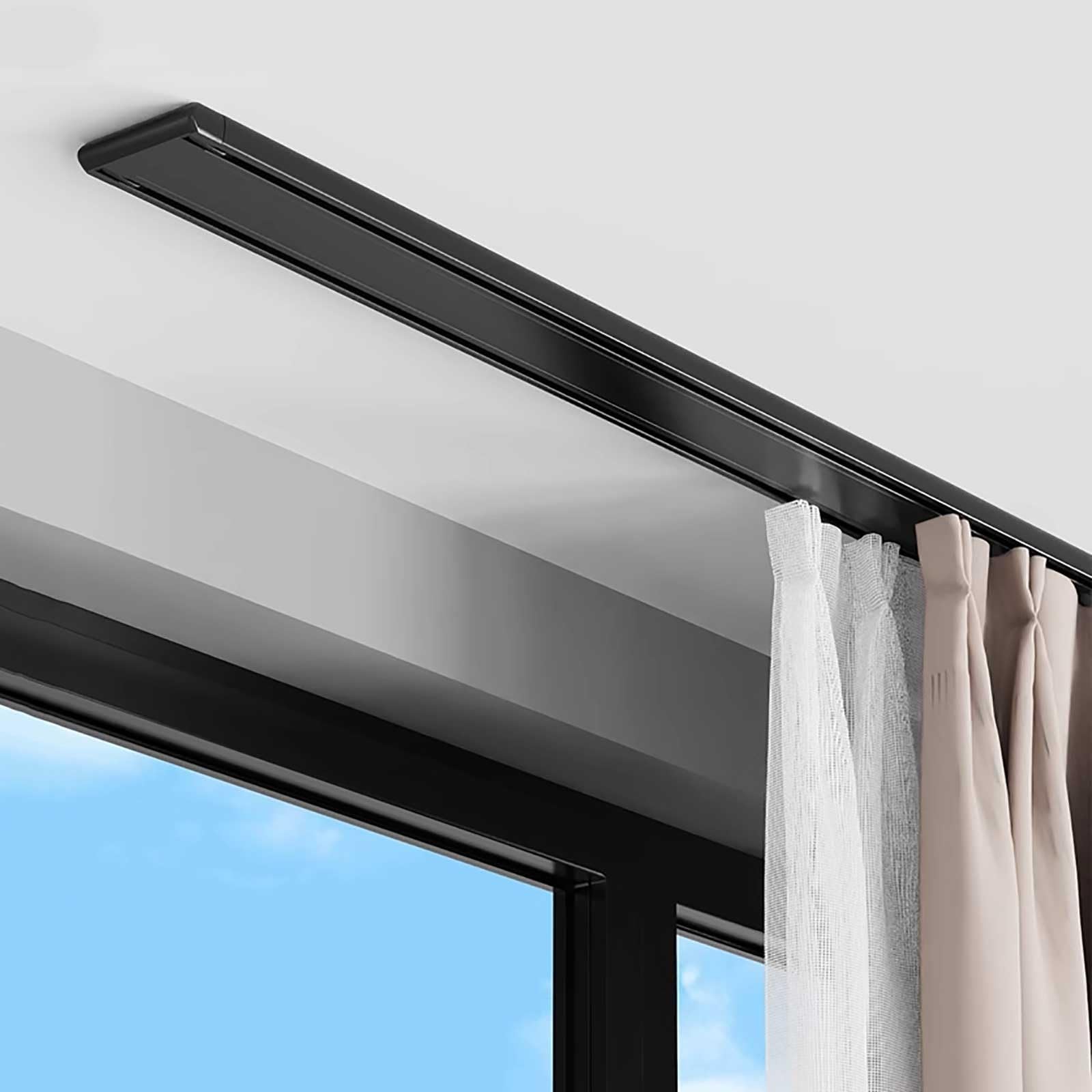 2 rails à rideaux en aluminium – Tringle à rideaux double facile à installer avec support de plafond – Séparateur de pièce de 2,6 m – Noir Idéal pour la décoration de la maison et la gestion de