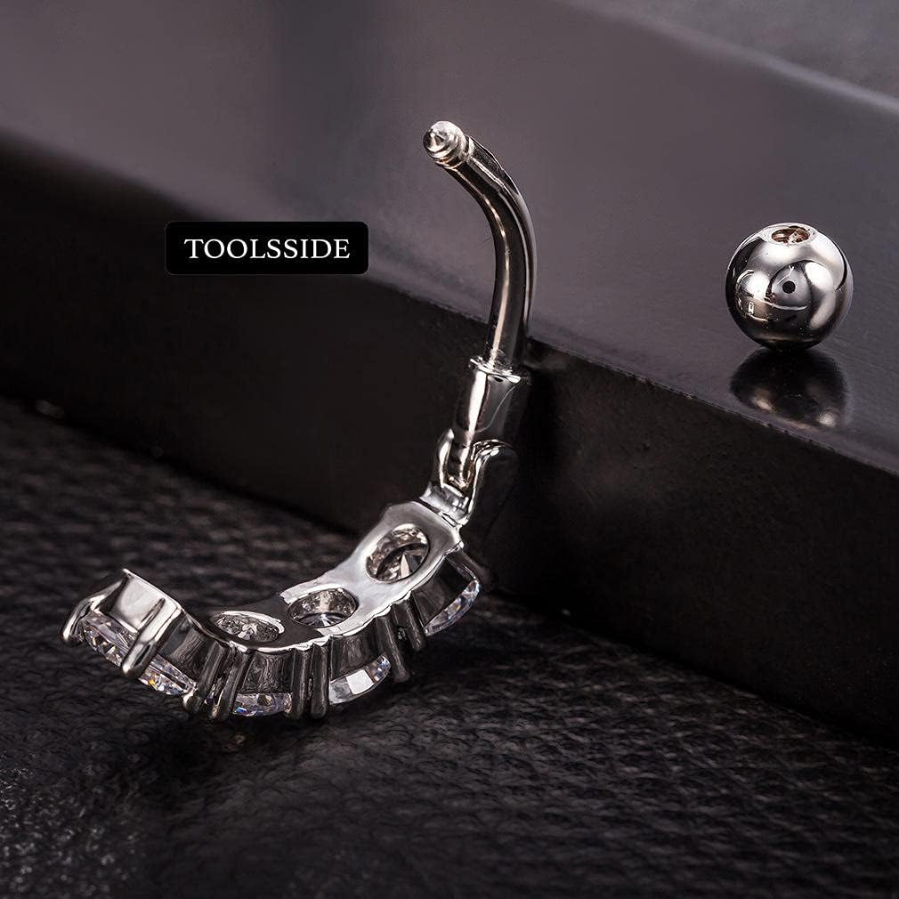 TOOLSSIDE VCH Piercing Jewelry with 4 Clear Zirconium Stones Stainless Steel Belly Button Ring Navel Piercing Jewelry Belly Rings for Women 14G Belly Button Piercing - Image 6