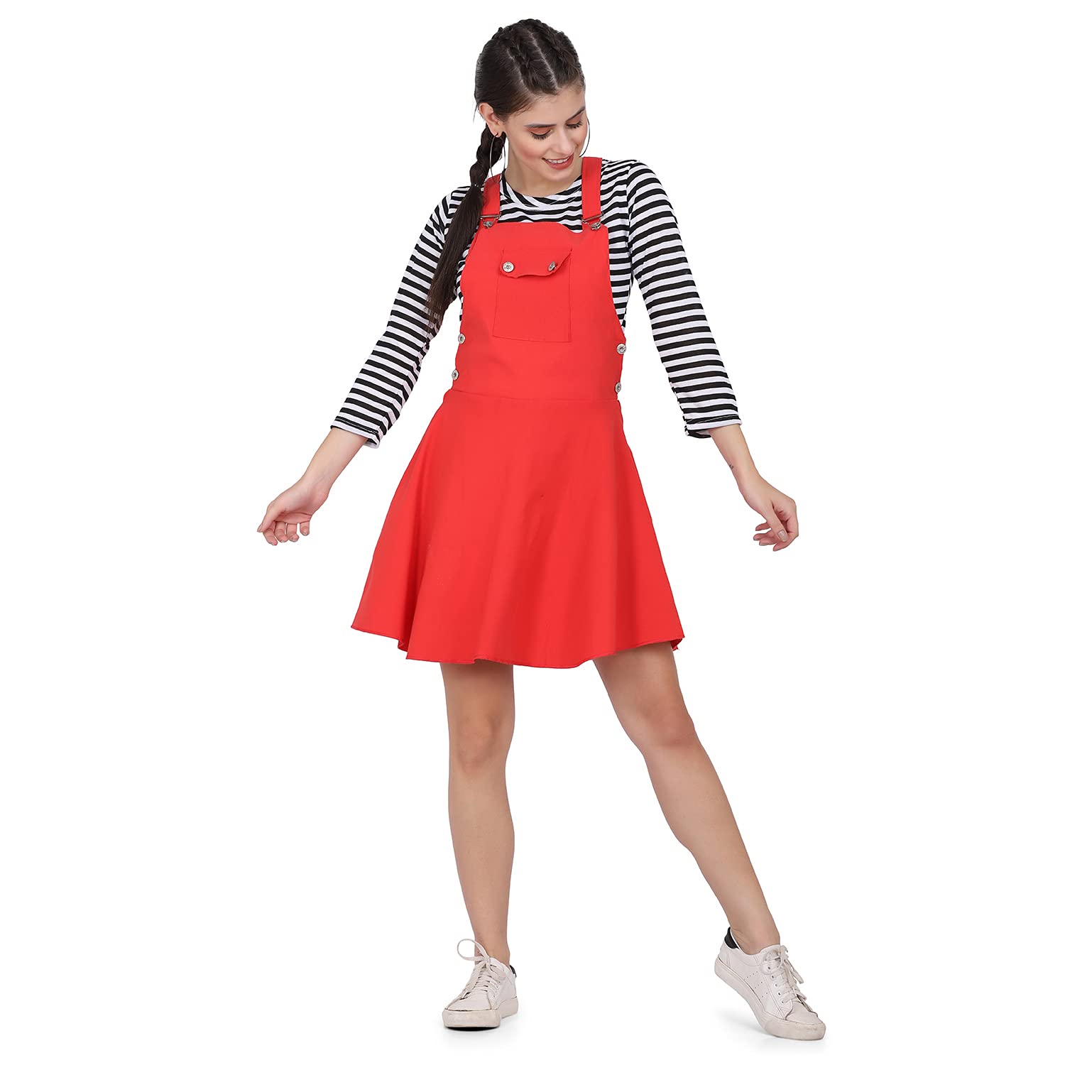 DIMPY GARMENTSStriped Midi Dungaree Dress