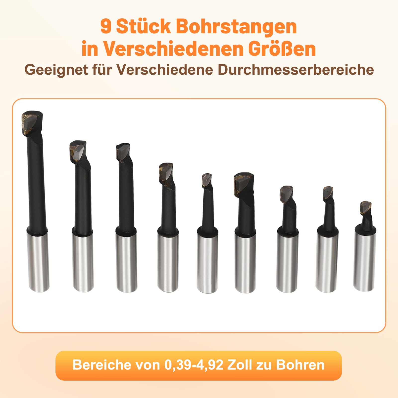 Ausdrehkopf Set Bohrkopf-Set mit 9 Stück Langweiliger Stangen in Verschiedenen Größen Genauigkeitsbereich 0-40mm für Fräsmaschine Bohrmaschinen