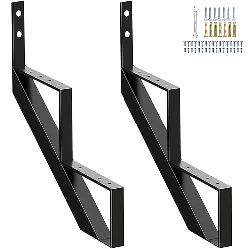 Vista 15 de Contrahuella de Escalera de Acero de 1 Escalón, Largueros de Escalera de Metal para Altura de Plataforma de 11.9 pulgadas, Contrahuella de Escalón