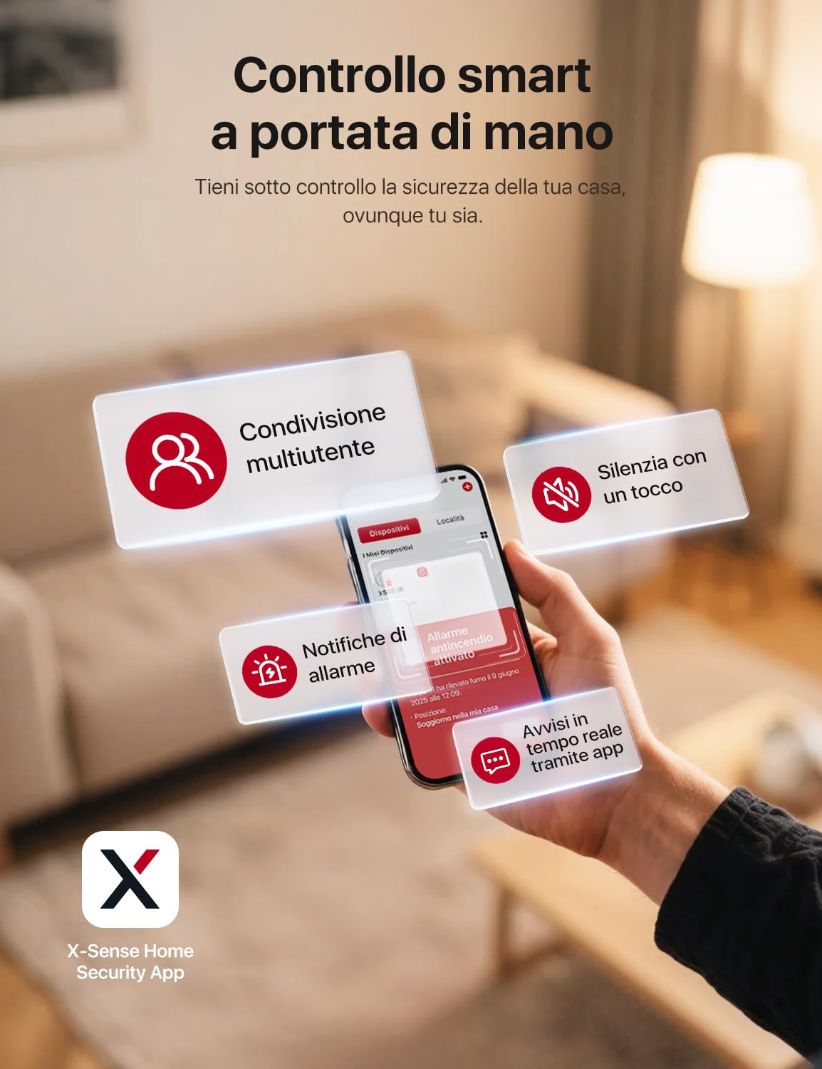 X-Sense Rilevatore di Fumo con Funzione Wi-Fi e App, Allarme Antincendio Intelligente per Casa, Sensore Durata 10 Anni con Batteria Sostituibile, Modalità Notturna, XS0E-iR, 3 Pezzi