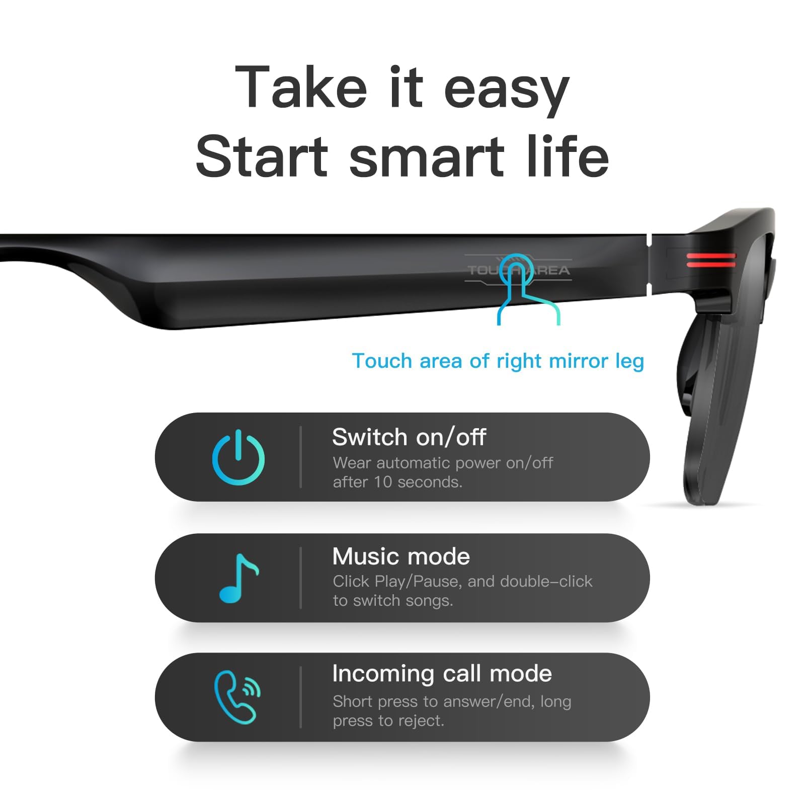 Smart Glasses Bluetooth Sunglasses for Men Women Answer Calls Play Music with Open Ear Speaker for Indoor Outdoor Sports - Image 4