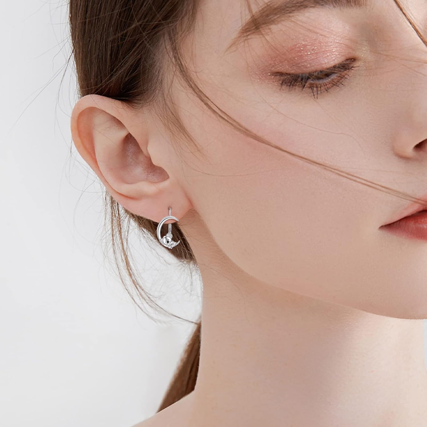 WINNICACA Moon Animals Leverback Earring for Women Sterling Silver Dangle Drop Hoop Earrings for Women Birthday Anniversary Christmas
