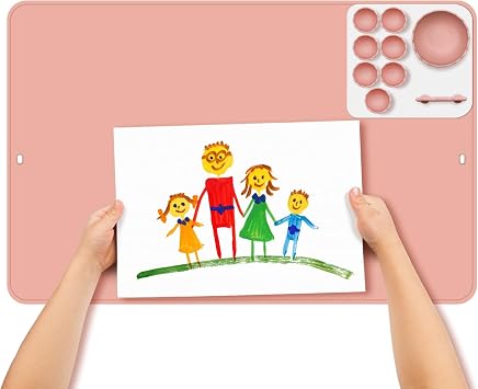 Silicone Painting Mat, Artist for Kids Gift, Large Craft Paint Mat with Bowl, Brush Holder, 23.6"x15.7"