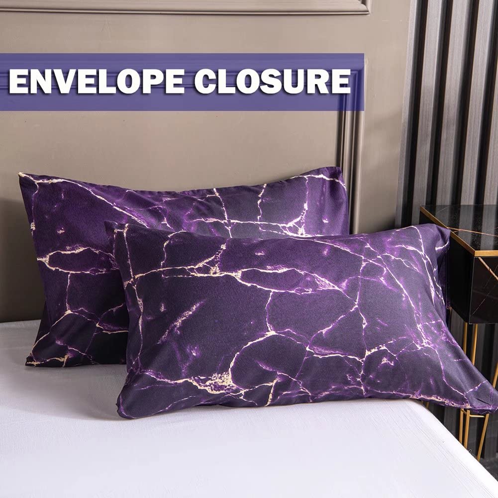Set Copripiumino Ultra Morbido in Microfibra, 3 Pezzi, Con 2 Federa, 260x230cm,Chiusura a Cerniera, Motivo Marmo Viola, per Letto Matrimoniale Set Di Biancheria Da Letto