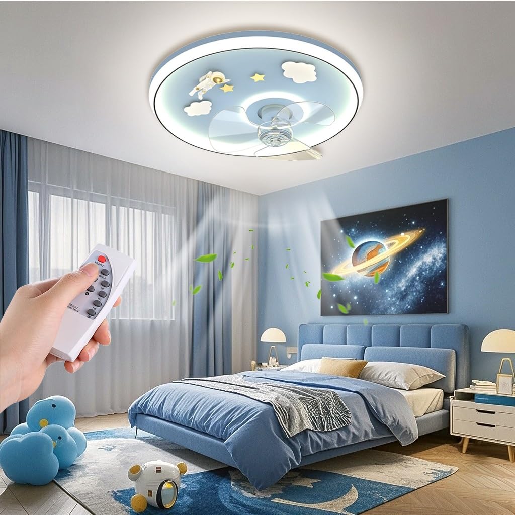Ventilador De Techo con Luz LED Lámpara Moderna para Niños Lámpara De Techo para Habitaciones Infantiles (niños Y Niñas) Lámpara De Dormitorio con Mando A Distancia Lámpara De Salón(B)