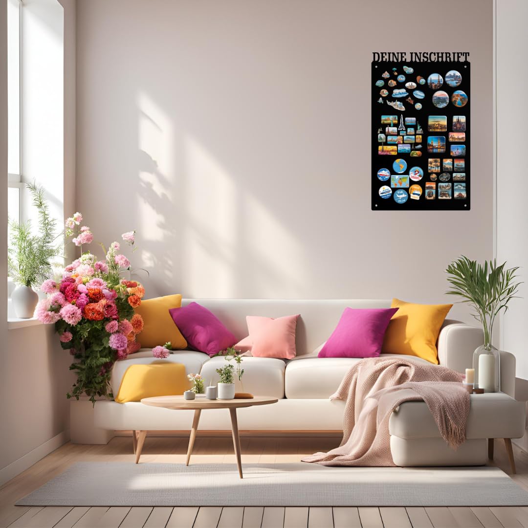 Pizarra Magnética Personalizable - 30x50 cm - de Acero - Se Puede Escribir - Ideal Para Imanes y Notas - Incluye Kit de Montaje - Negro