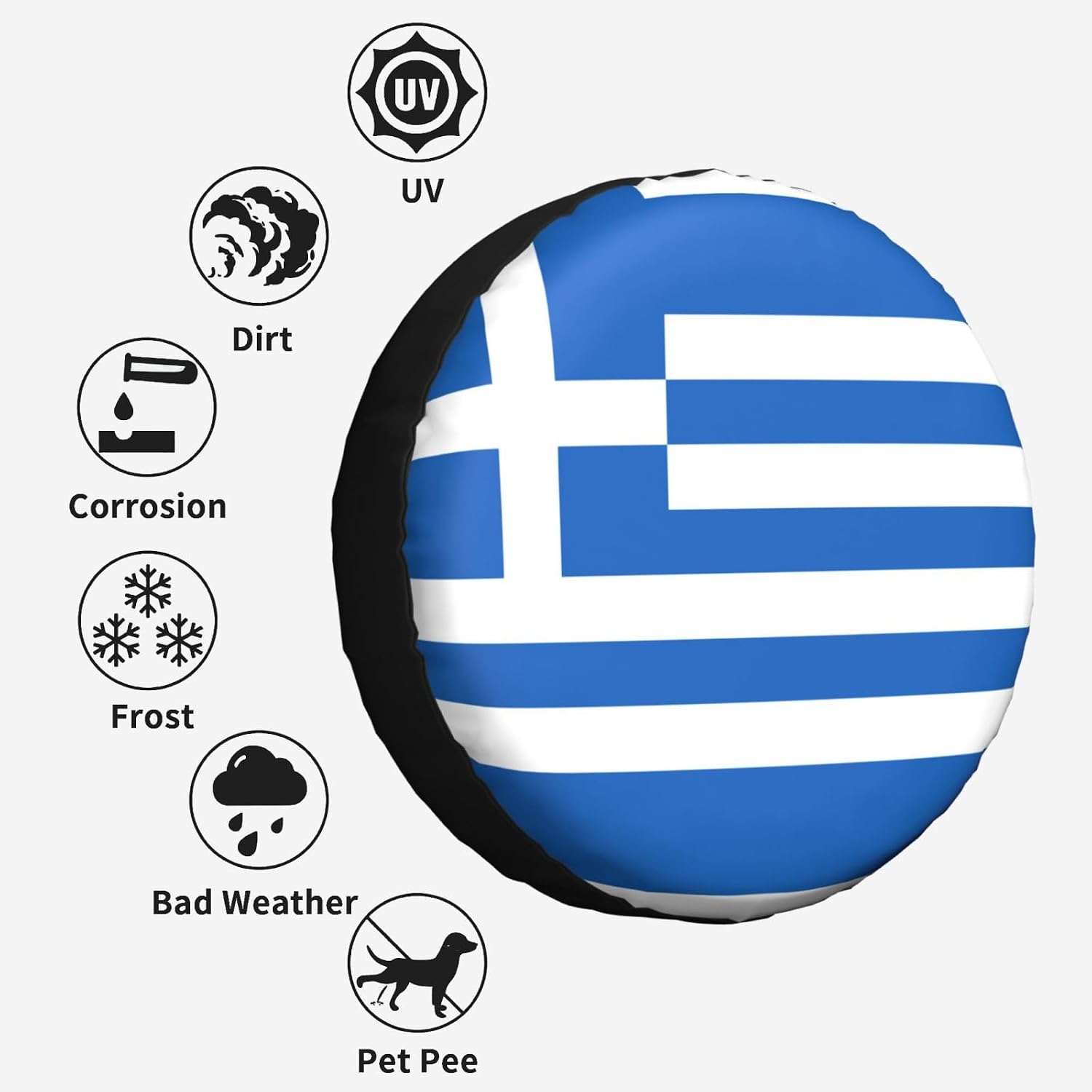 Greek Flag Print Tire Cover Universal Spare Wheel for Trailer Rv SUV Truck Camper Travel Accessories