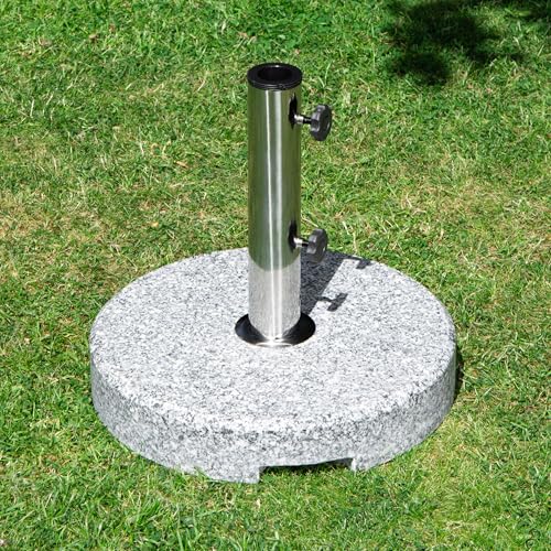 Samuel ALEXANDER 25kg Grey And White Granite Parasol Stand Base Heavy Duty Large Garden Parasols Umbrella Holder Stand For Sun Garden Shade 25mm to 49mm Parasol Pole