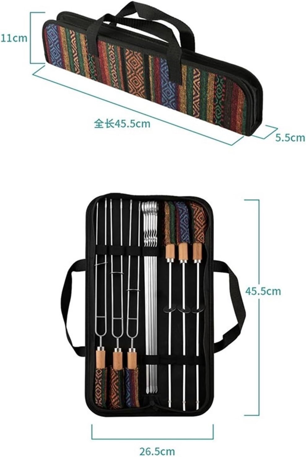 12 Piece Sets Barbecue Stick Grilled Skewers Stainless Steel, Mutton Signature Flat Iron BBQ Needle Chisel Tool