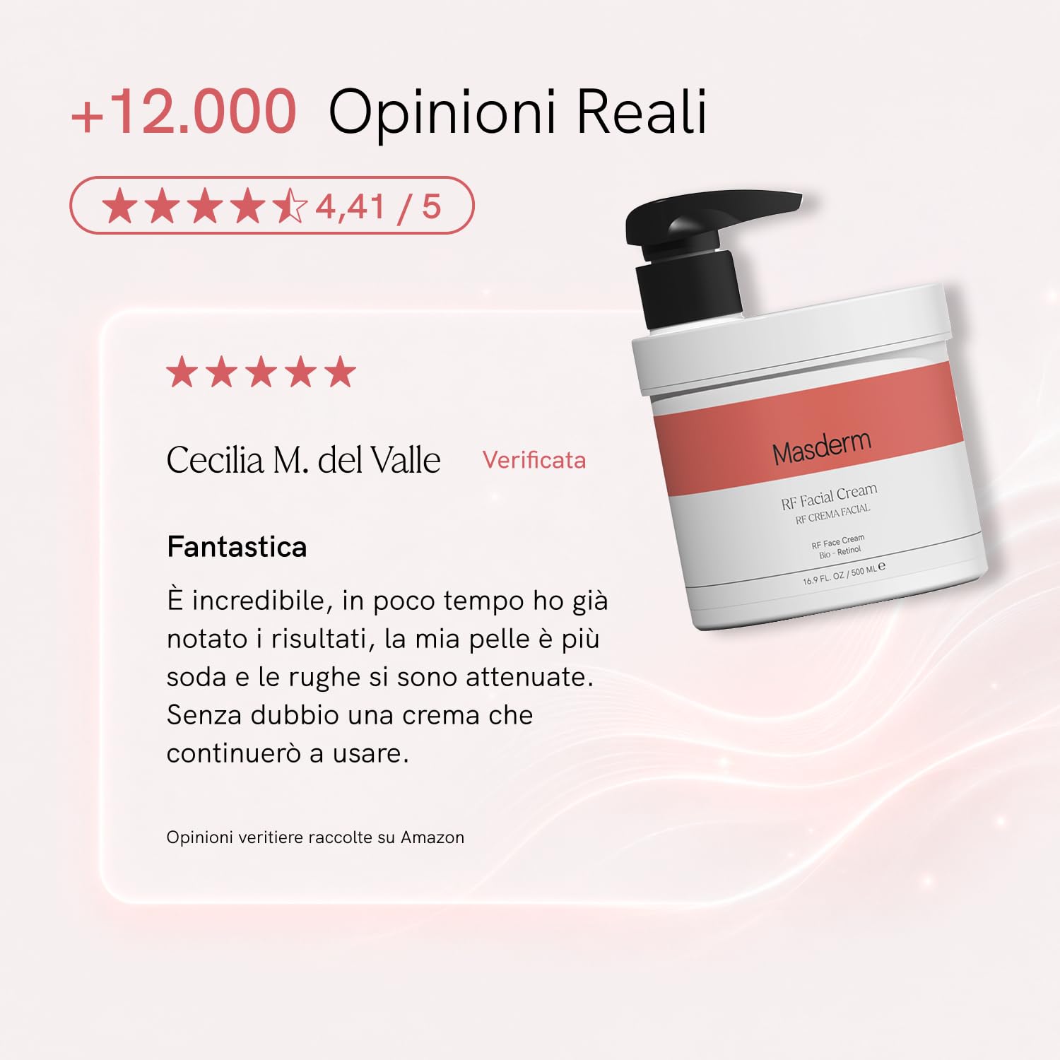 MASDERM - Crema Viso Radiofrequenza Idratante 500 ml, Gel Conduttore Professionale con Acido Ialuronico e Collagene, Crema Antirughe Rassodante Donna, Trattamento Antieta per Pelle Soda e Morbida