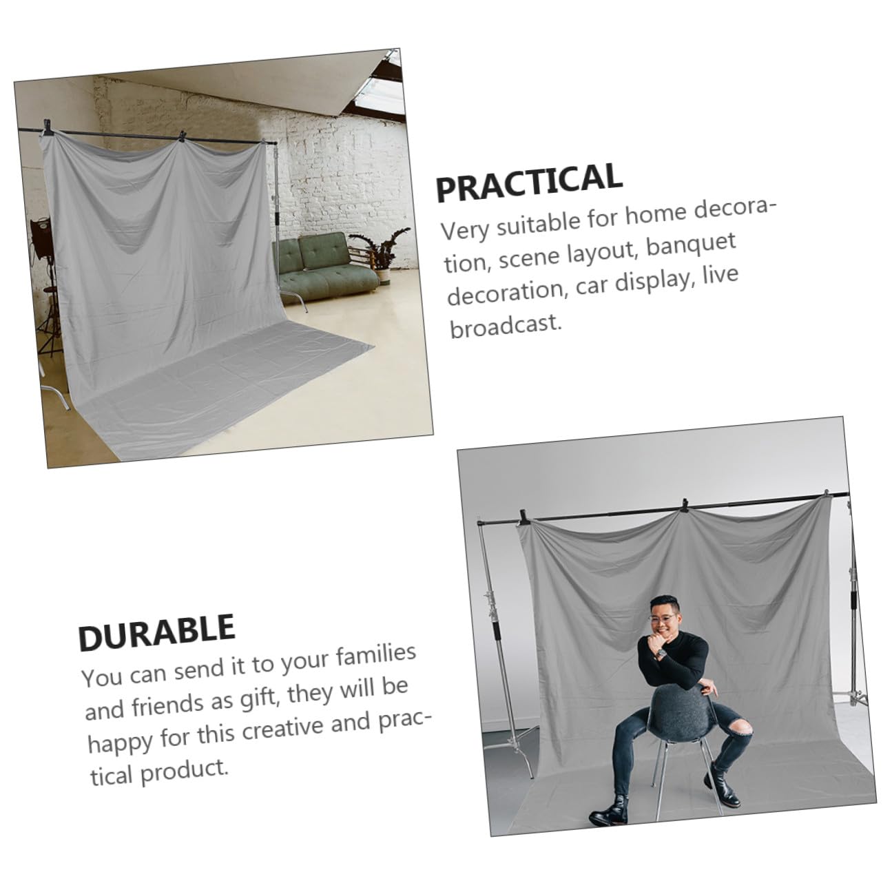 Sfondo Grigio Decorativo 3X2M per Fotografia Fondale Fotografico Spesso e Pieghevole Telo Multiuso per Studio Feste e Decorazioni Casa