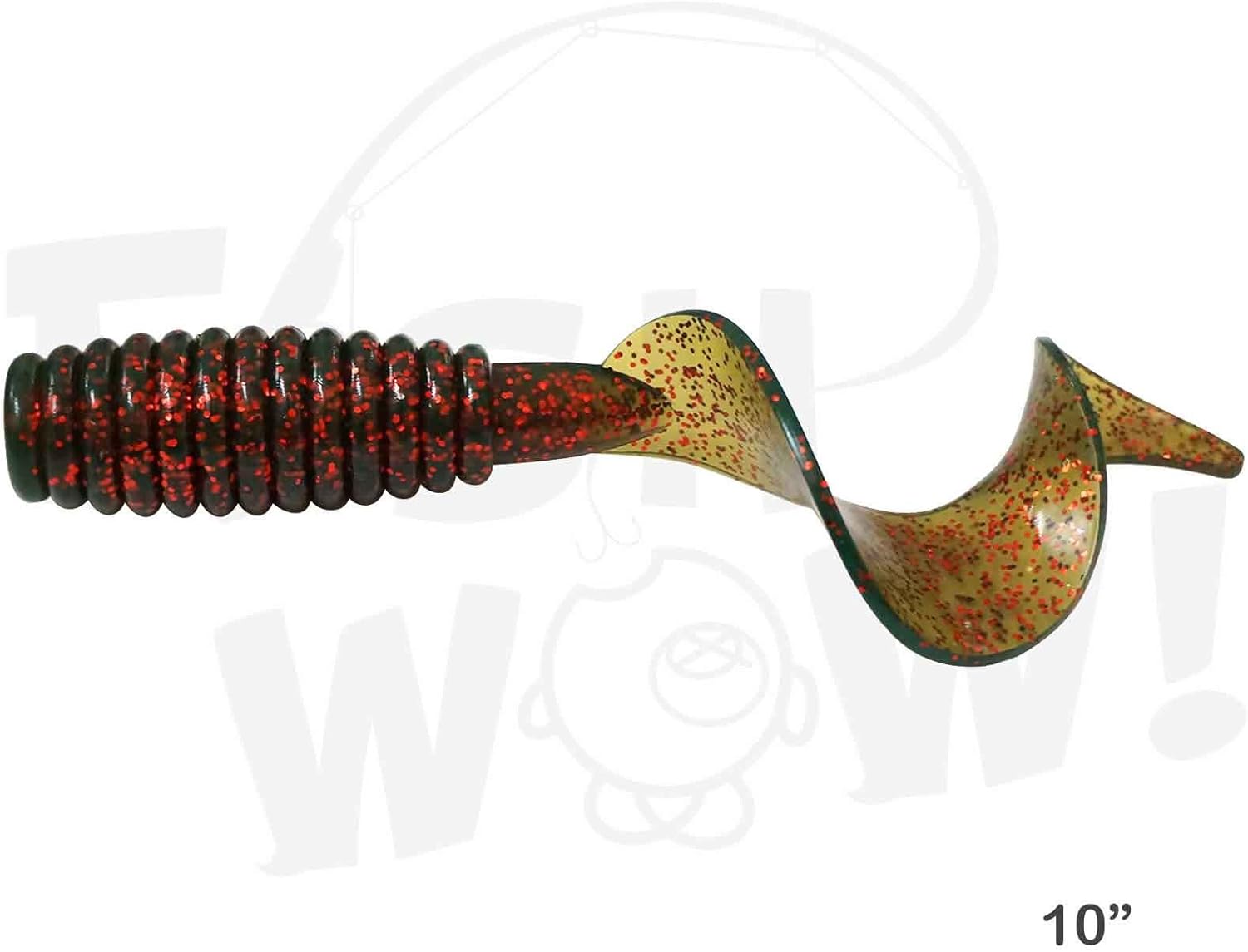 4pcs 10" with Curly Tail Extended Perch Grub Soft Lure - Root Beer, Motor Oil, Mix Colors.