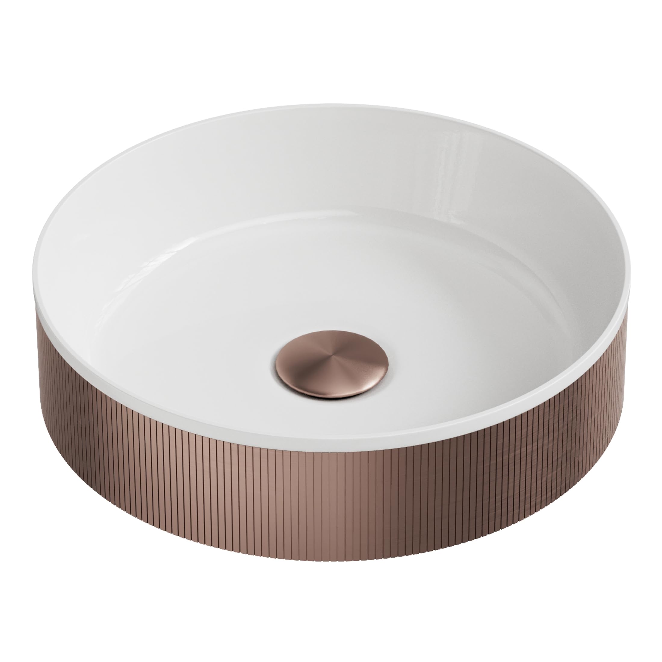 The Home Store Brushed Bronze Premium Fluted Countertop Basin Sink With Matching Waste - Polymarble And Stainless Steel (Brushed Bronze)