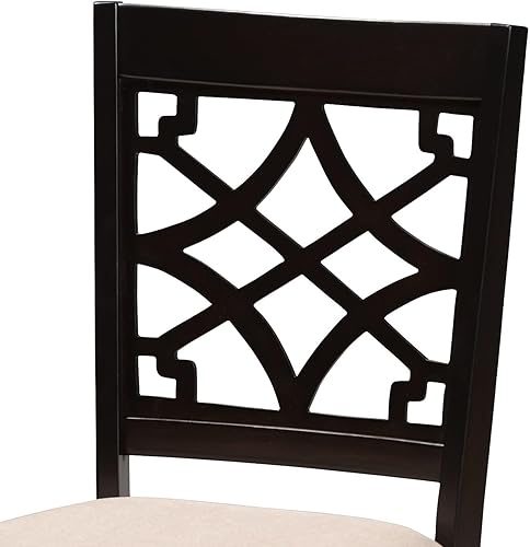 Miniatura 5 de Baxton Studio Mael - Juego de 4 sillas de comedor tapizadas de tela de arena moderna y contemporánea con acabado marrón expreso