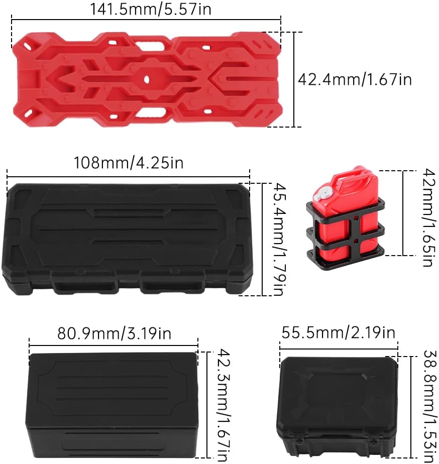 GLOBACT 11PCS 1/10 RC Crawler Accessories Luggage Net/Oil Drum/Fuel Tanks/Recovery Board/Toolbox/Shovel/Iron Bucket/Fire Extinguisher for 1/10 TRX4 Axial SCX10 REDCAT Decoration (Black)