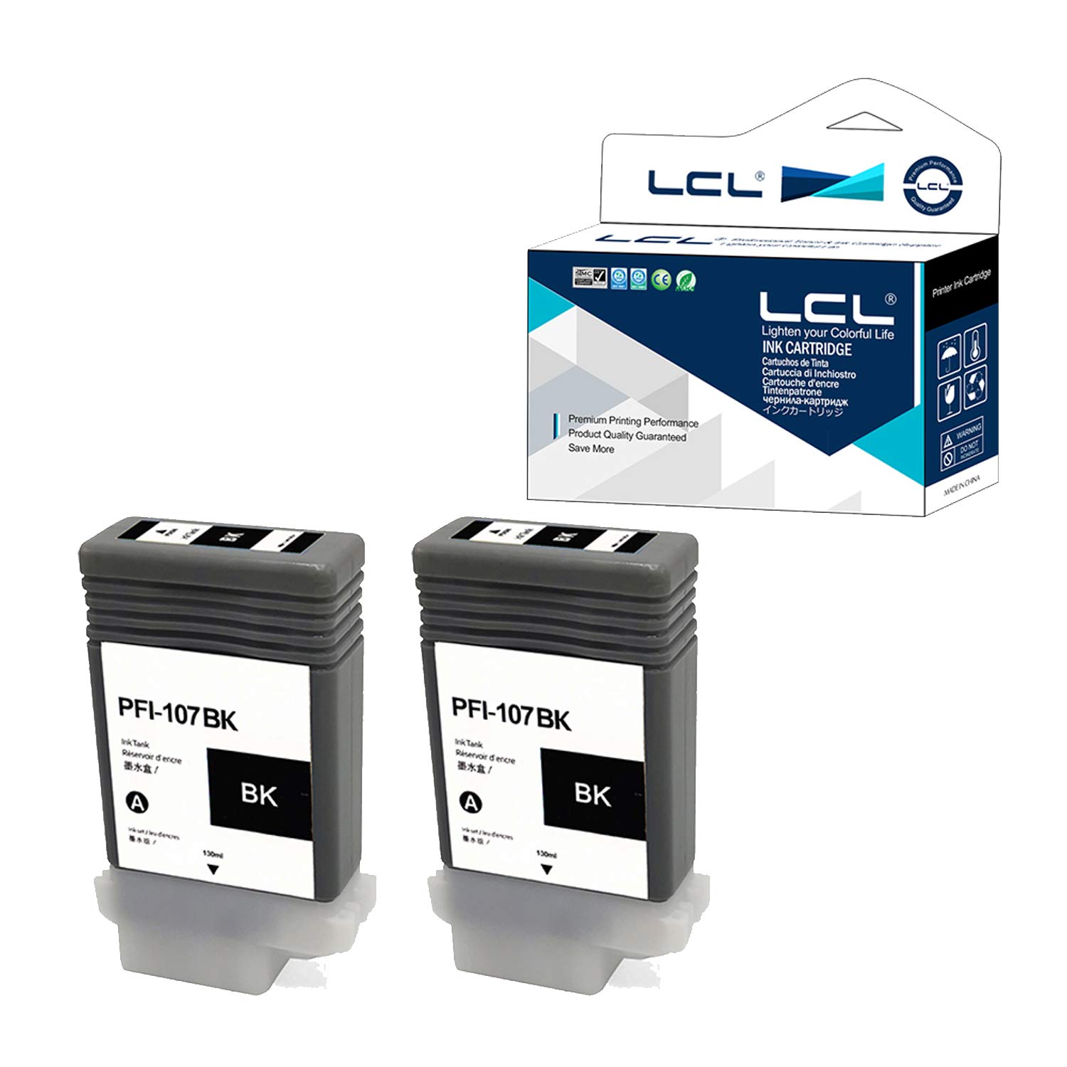 LCLPFI-107 Black 130ml Ink Cartridge Replacement for Canon PFI-107 PFI-107BK PFI107BK for Canon ImagePROGRAF iPF670 iPF680 iPF685 iPF770 iPF780 iPF785 (2 Pack)