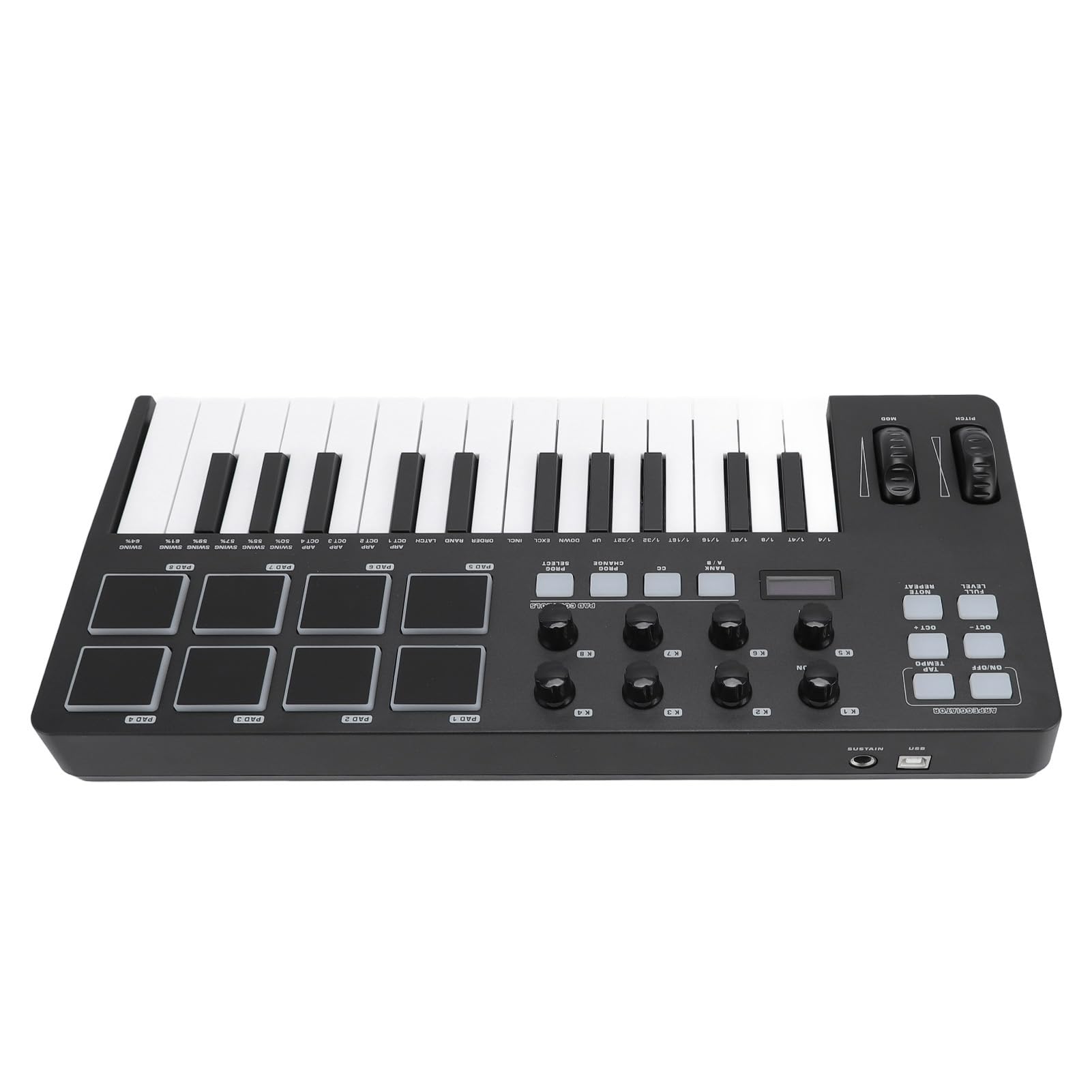 ASHATA Controlador de Teclado MIDI Versátil de 25 Teclas con Integración DAW para Producción Musical Controlador MIDI USB Tamaño Portátil Negro