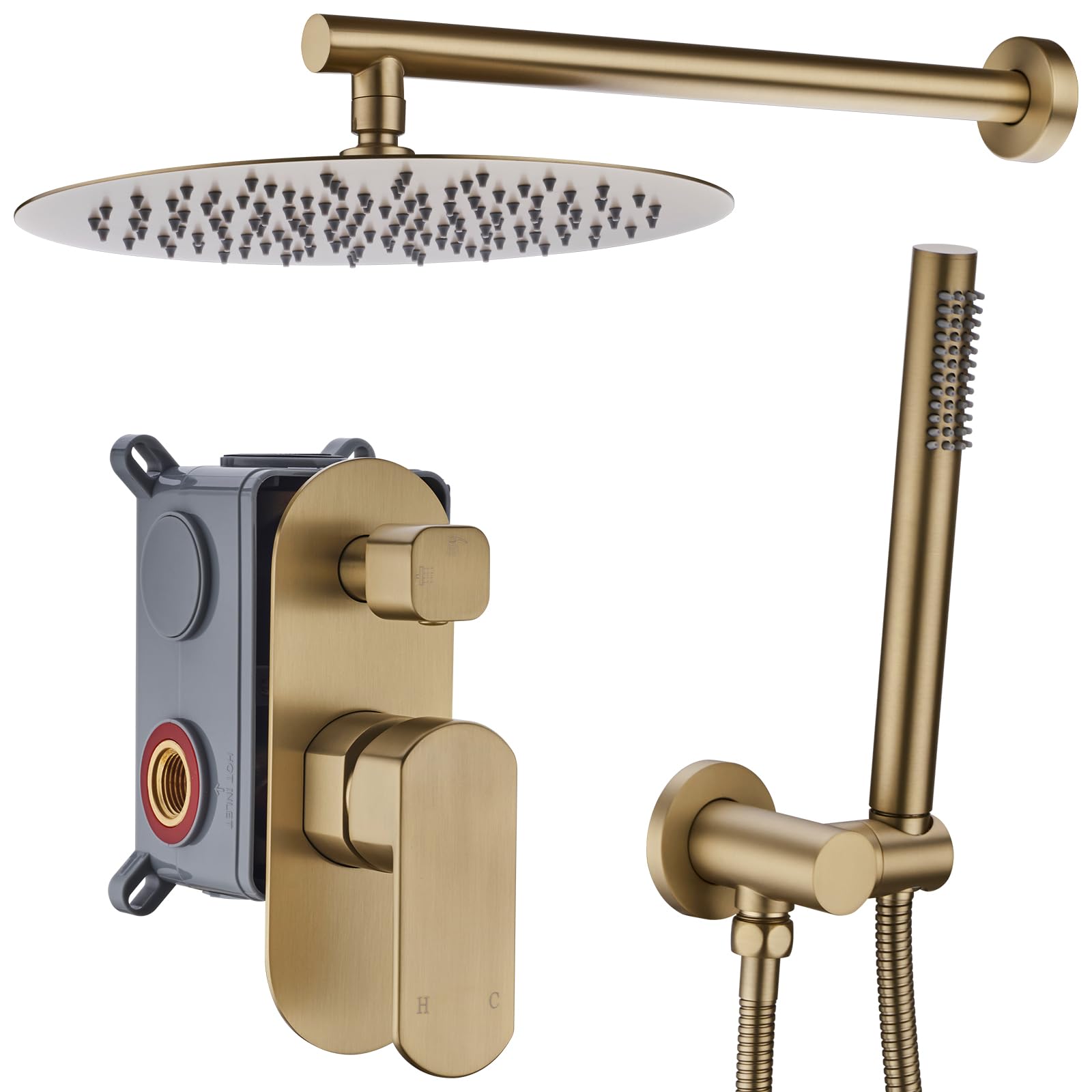 Komplettes Duschsystem Gebürstetes Gold – 30,5 Cm Regenduschkopf, Handbrause & Armatur