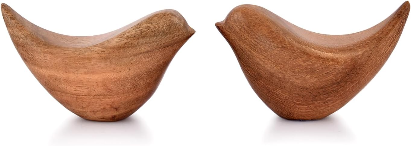 NIRMAN Acacia Wood Bird Statues Set Home Décor Bird Sculpture for Living Room, Bathroom, Office Modern Style Birds Decorative Ornaments (Set of 2) (4.5" x 2" x 2.5")