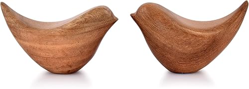 NIRMAN Juego de estatuas de pájaros de madera de acacia, decoración del hogar, escultura de pájaro para sala de estar, baño, oficina, estilo