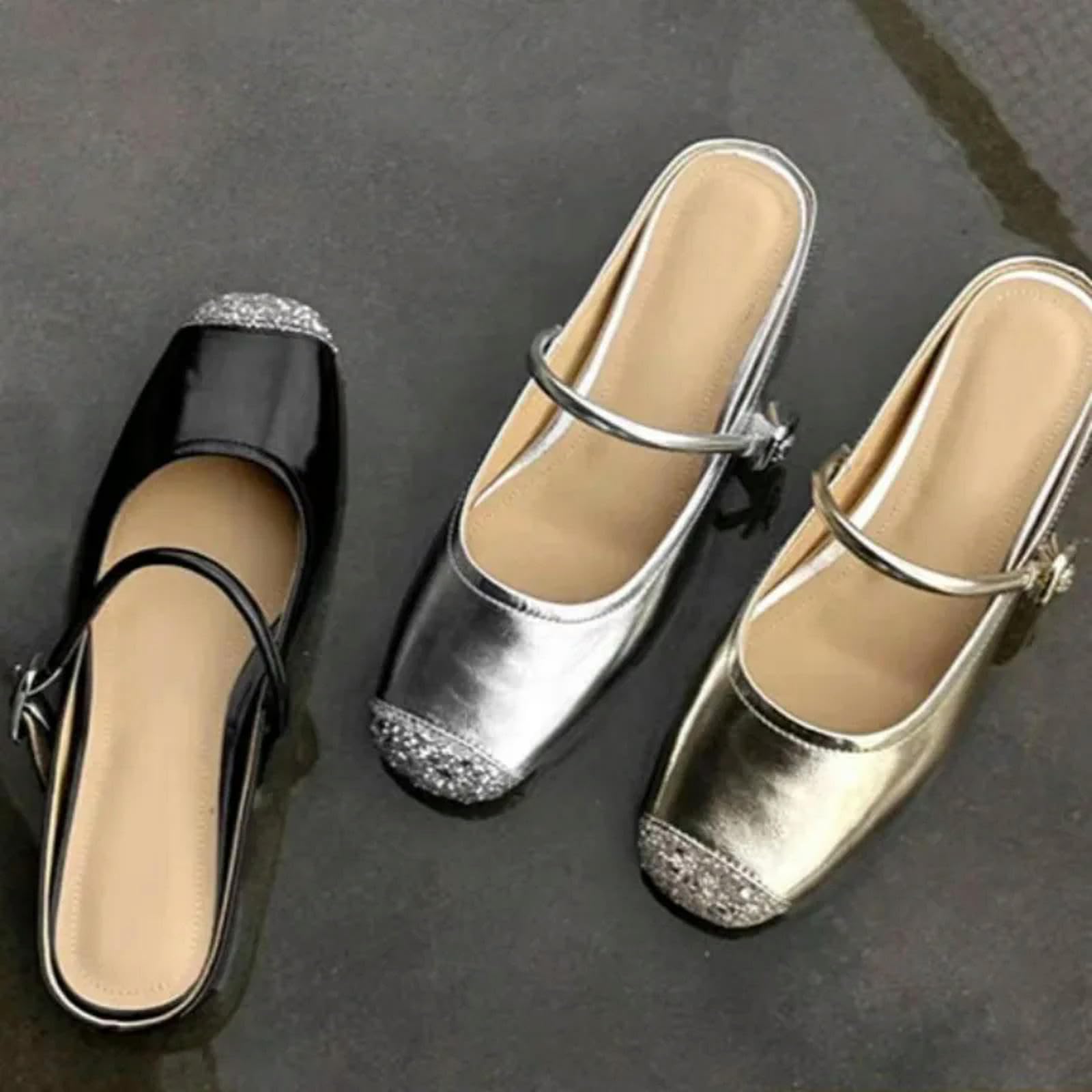 Mules da donna Ciabatte Basse Da Donna Con Fibbia Dritta E Punta Chiusa