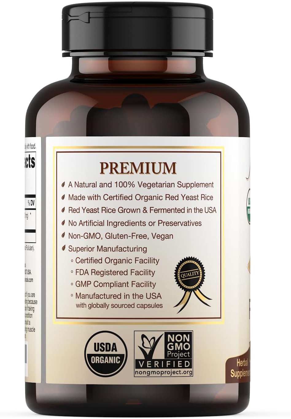 Certified Organic Red Yeast Rice Supplement - 120 Capsules, 2 Month Supply - Image 4