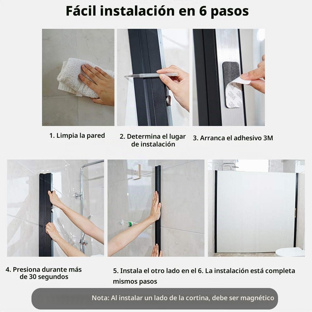 Cortina de Ducha Invisible magnética, Multifuncional Plegable en seco y en húmedo tabique de separación, baño de Agua y Moho-Prueba Cortina de Ducha,Negro,200 * 181/210cm