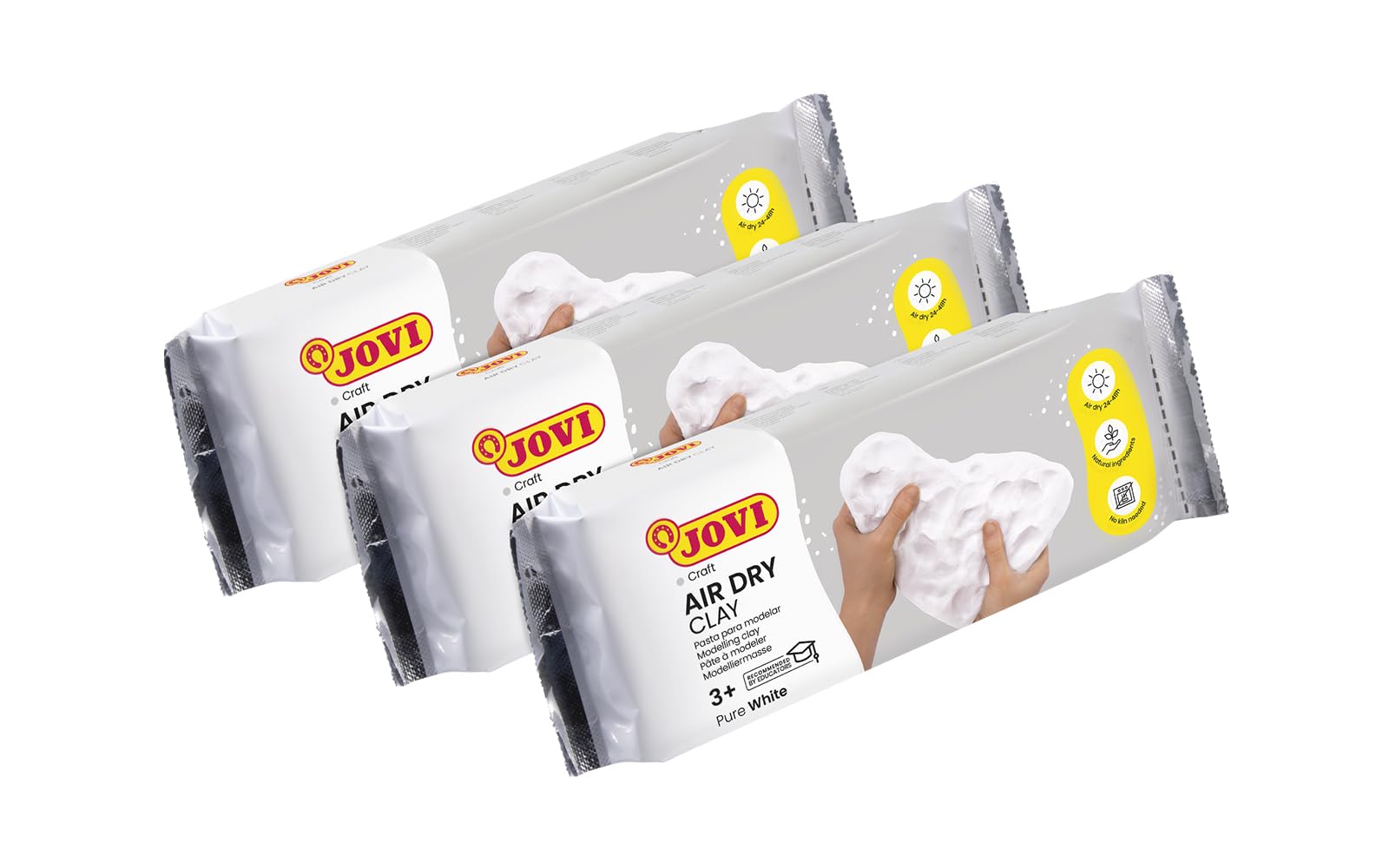 Jovi - Kit Air Dry de 3 Unidades - Pasta para modelar, Secado al Aire sin Horno, Color Blanco, 3 Unidades de 250 Gramos (P83/3)