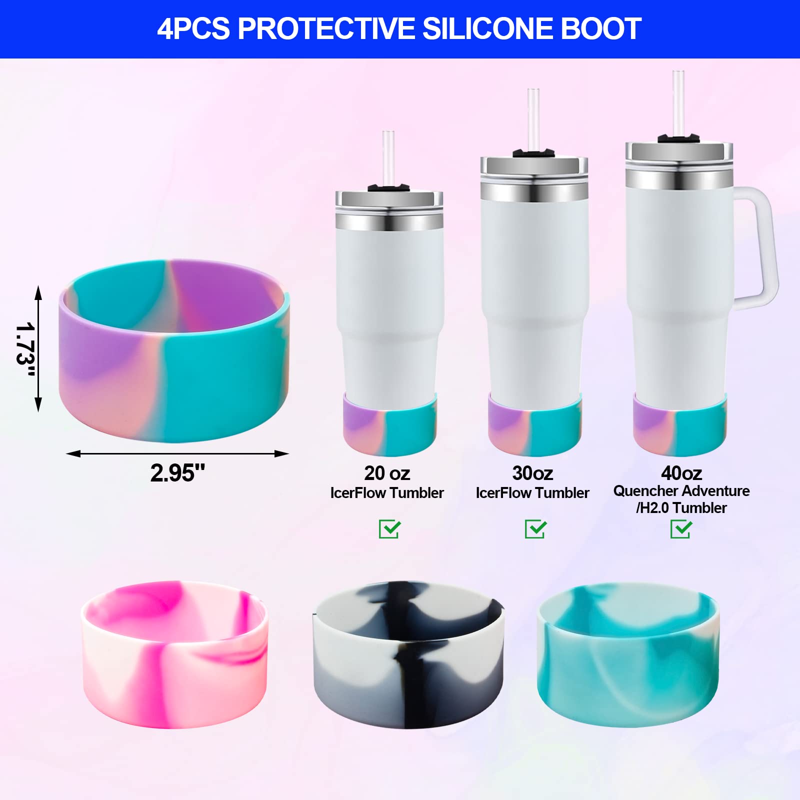 HUIKANGSHENG 4PCS Protective Silicone Boot Bumper for Quencher Adventure 40oz Tumbler, Silicone Anti-collision Boot Compatible with Stanley, Tumbler Accessories