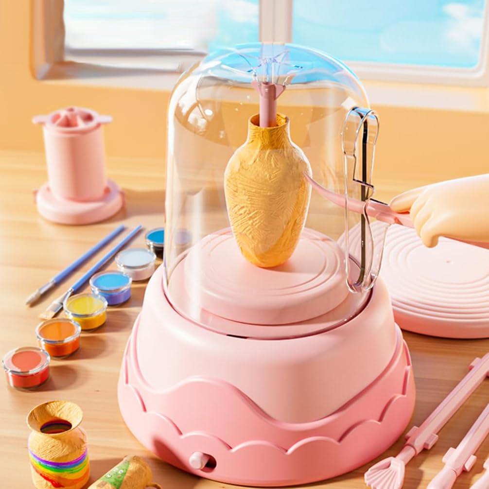Töpferscheibe für Kinder, Elektrisches Keramikrad Wurfmaschine, 2-Gang Einstellbar mit Schutzhülle, Töpferei Kit für DIY Handwerk Projekte
