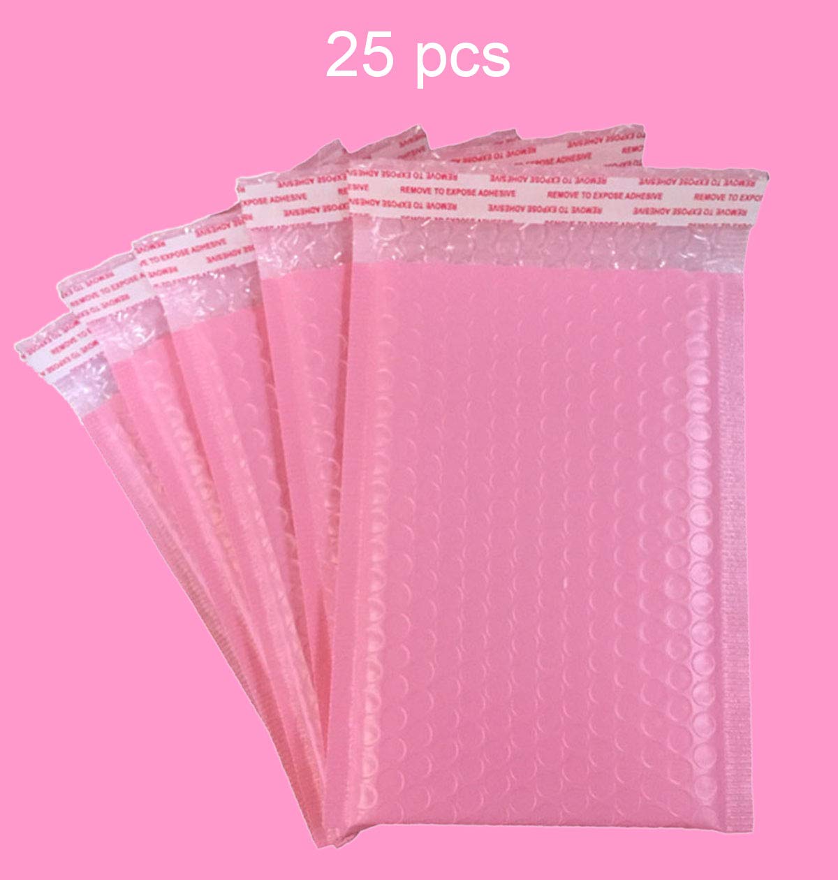 Paquete de 25 sobres acolchados con forro de burbujas de polietileno rosa de 5 x 7 pulgadas, sobres autosellados, impermeables, a prueba de golpes y polvo (rosa, 5 x 7 pulgadas, 25 unidades)