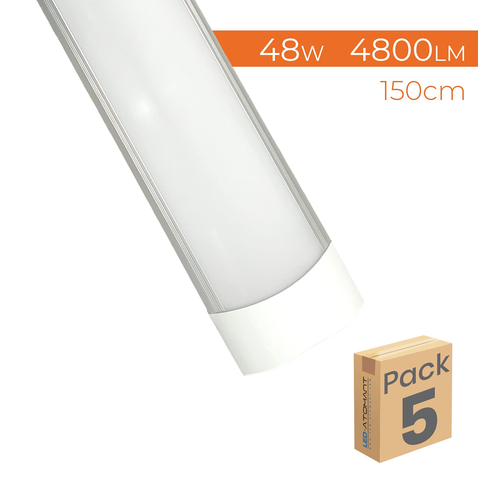 LED ATOMANT Pack 5x Pantalla Luminaria LED integrado 150cm 48W Blanco Frio 6500K 4800 lumenes
