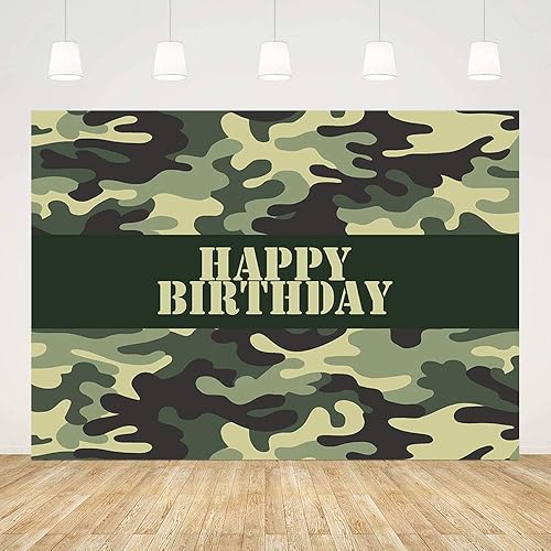 Miniatura 3 de MEHOFOND Decoración de fiesta de cumpleaños de soldado del ejército, telón de fondo de camuflaje verde militar, fondo de fotografía, pancarta para