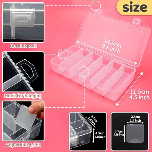 Miniatura 2 de IOOLEEM Caja organizadora de cuentas de plástico con 18 rejillas ajustables, caja organizadora de almacenamiento, divisores para manualidades y