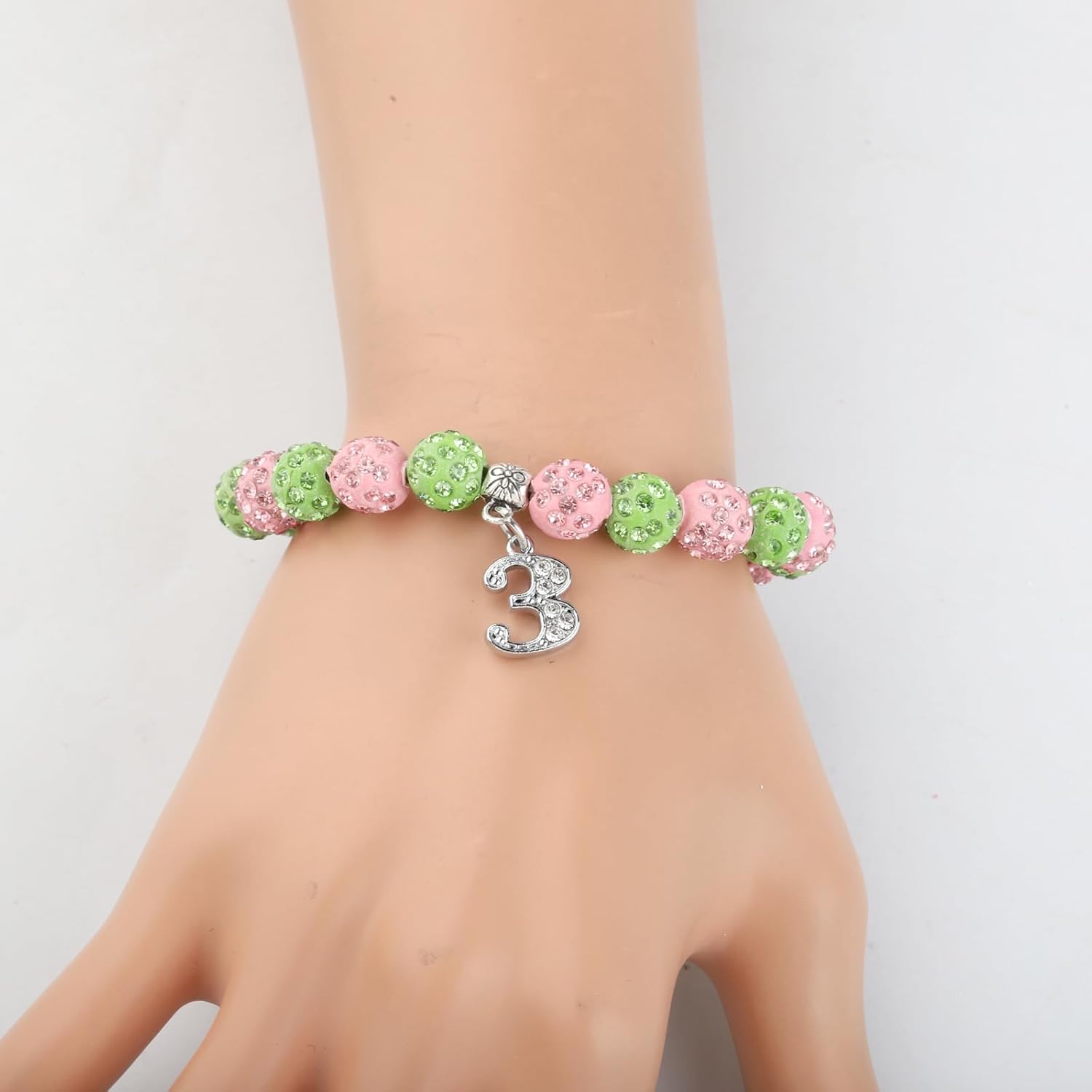 POTIY Sorority Gift Pink and Green Beads Bracelet with Numbers Graduation Gifts Paraphernalia Bracelet for Women - Image 2