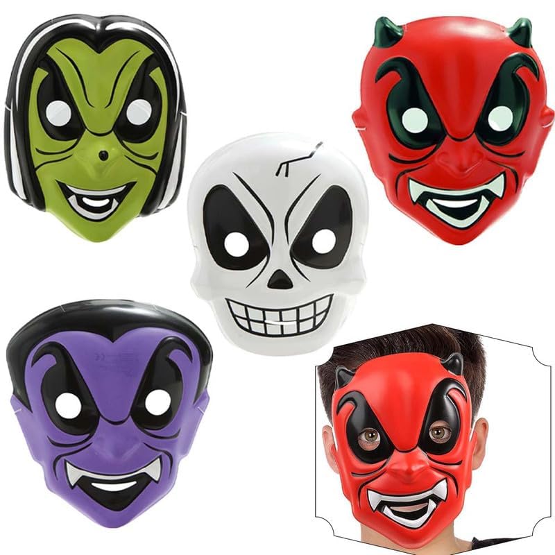 SRV Hub Halloween Kids Plastic Face Mask 1x Random - Spooky and Fun Costume Accessory with Elasticated Fastening for Parties, Trick-or-Treating and School Events, One Size Fits Most