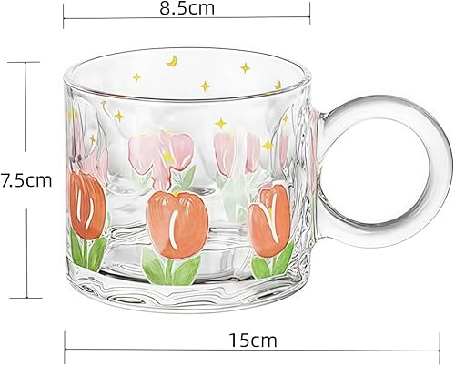 Miniatura 6 de RYUHYF Taza de café de vidrio, tazas grandes de boca ancha moca (10.8 onzas), tazas de expreso de tulipán con asa, cristalería sin plomo, perfecta