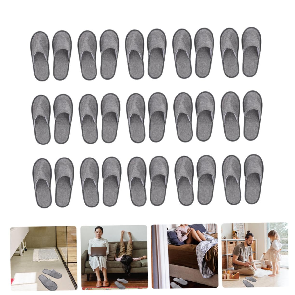 ORFOFE Zapatillas Plegables Desechables de Algodón y Lino, 15 Pares | Ligero y Cómodo para Viajes, Apto para Avión y Hotel, Gris Suela Antideslizante de 5mm