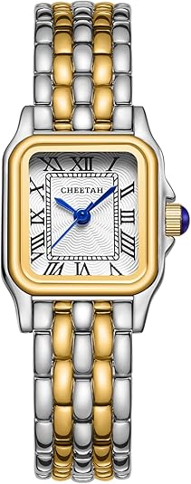 CHEETAH Gold Watches for Women with Small Vintage Bracelet, Rectangular Case Roman Dial