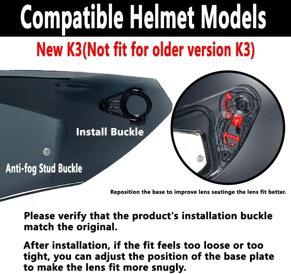 New K3(Size S,M,L) Helmet Visor Replacements,UV Protection Helmet Shield Visor Windshield Compatible with AGV K3 DOT(E2206) Helmets,2023 Model (Deep Black)