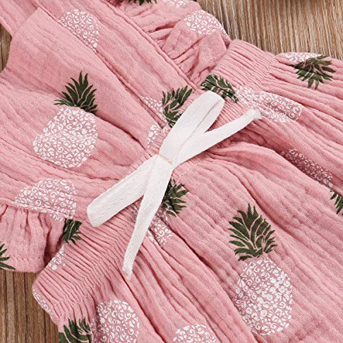 Qiylii Infant Baby Girl Ruffle Sleeve Romper One-Piece Bowknot Cotton Bodysuit Jumpsuit Outfit Clothes (0-6 Months, Pink Pineapple)
