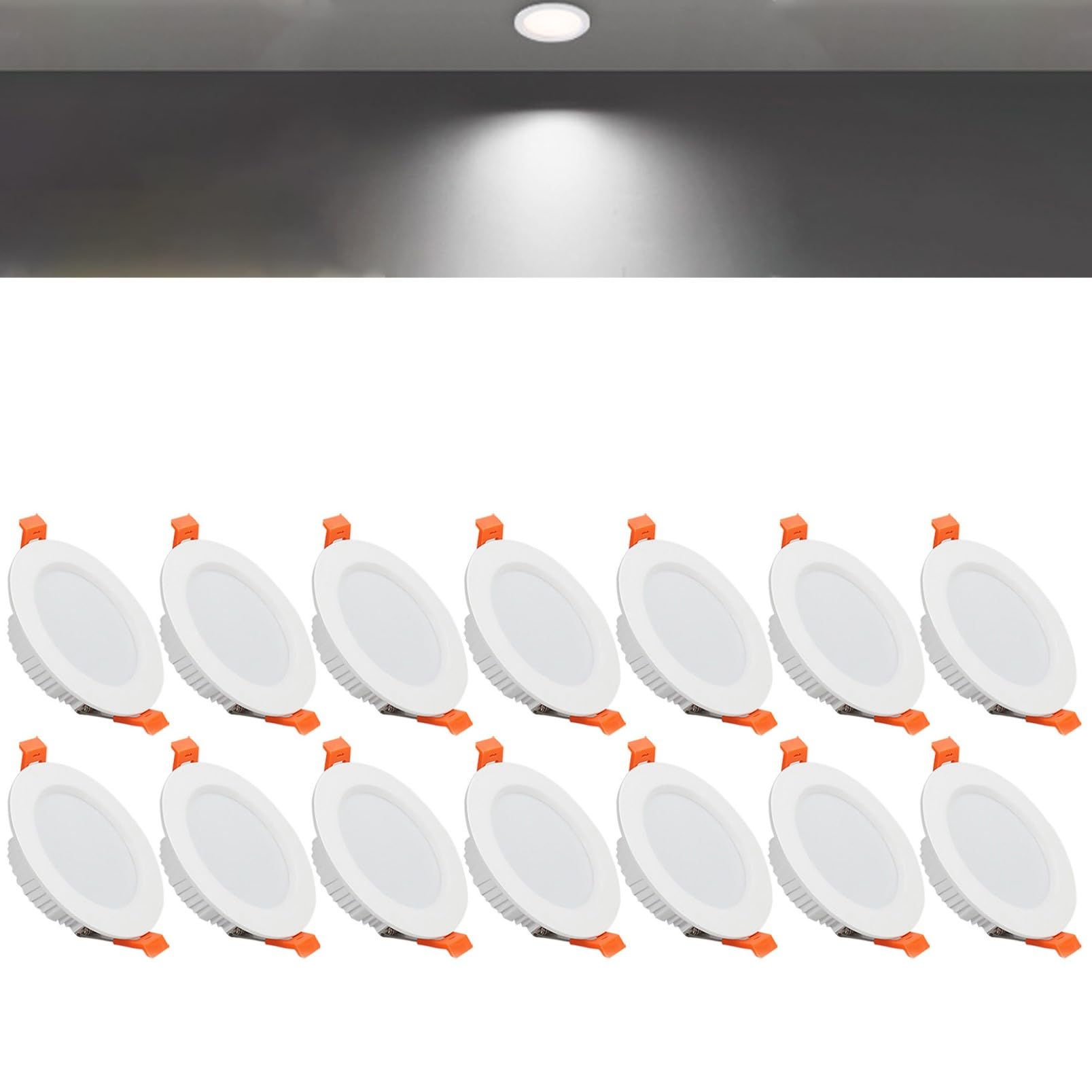 TTiiLoe 9W Round LED Recessed Ceiling Spotlights, 6000K Cold White Ultra Slim Panel Ceiling Light, Cut Φ90-100mm, AC110-240V Downlights for Hallway Stairwell Showroom, 14 Pack
