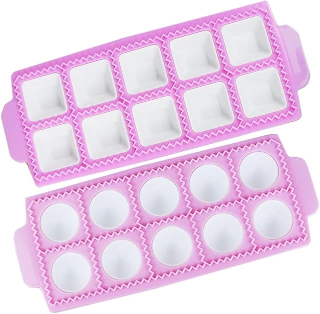 2PCS Mould for Round Ravioli Square Italian Ravioli Trays Mold Ravioli Stamp Maker Cutter Set for Ravioli Pasta Dumpling