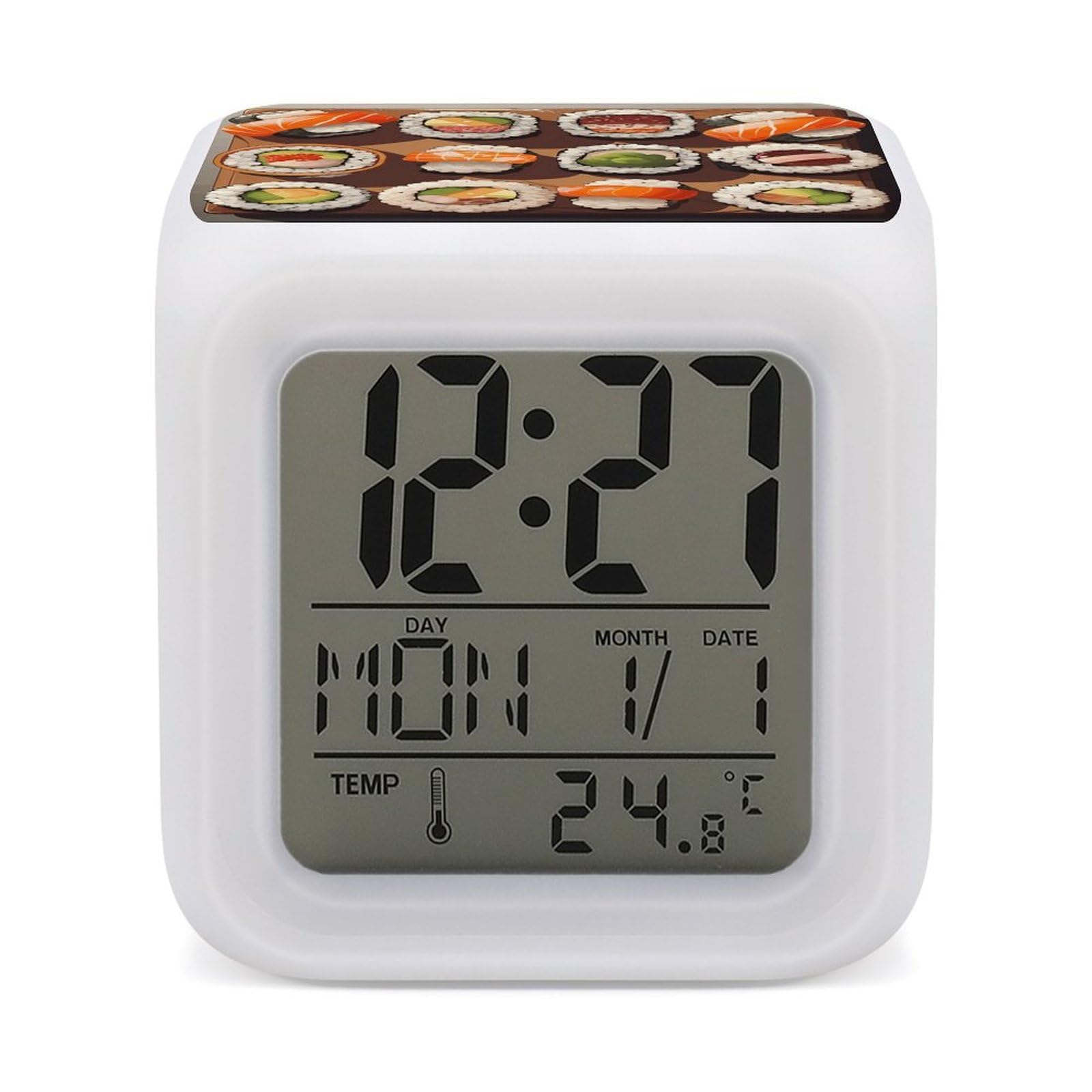 VstaDank Many Sushi Food Alarm Clock Alarm Clock with 7 Color Changing Digital Clocks for Bedrooms Sleep Training Clocks with Large Display for Office Kitchen Living Room